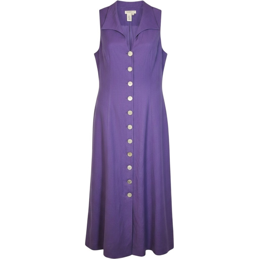 Coldwater Creek Purple Linen Blend Button Front Sleeveless Maxi Dress 14 Coastal
